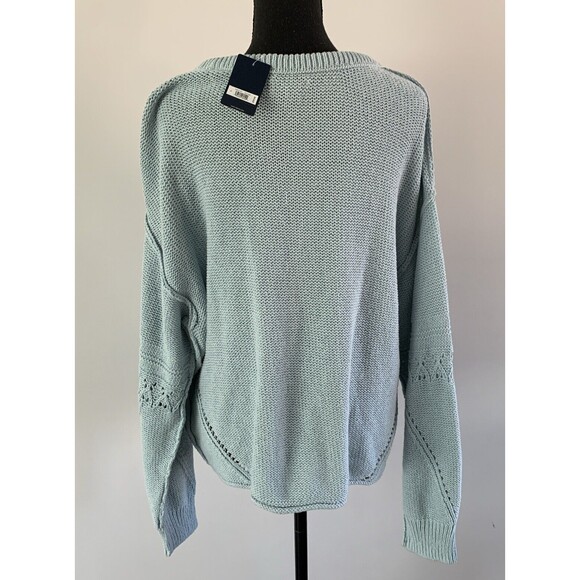 Lucky‎ Brand Waffle Knit Tunic Sweater Womens Large Blue Eyelet 100% Cotton boho - Picture 5 of 9